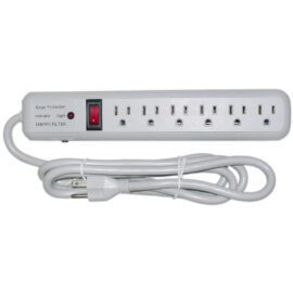 6-Outlet, Plastic, Vertical Outlets, 3 MOV, 540 Joules, EMI/RFI w/Modem, 6' cord