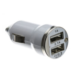 Car Charger, 2-port USB, 12-24 DC Power Input, 5VDC 3A Output, White