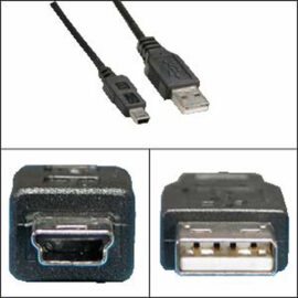 Cable, USB, A to Mini-B 5-pin, Black, 1'