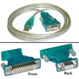 USB to Serial Adapter, USB A Male to DB9/DB25 Male, 6' (Prolific PL-9303 chipset), translucent blue color