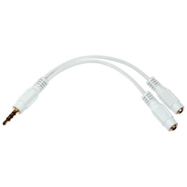 Adapter, 3.5mm stereo, 1M/2F, 6-inch, white