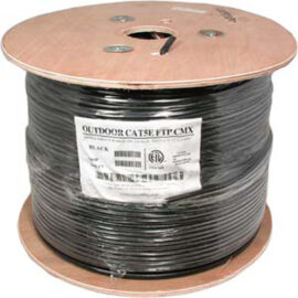 Cable, Bulk, Cat5E, Shielded (STP), Solid, Direct Burial / Outdoor (UV) Rated, Waterblock, Black, 1000'