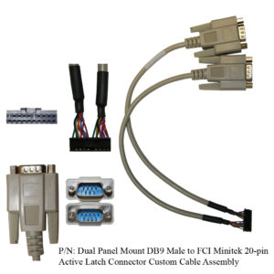 Dual Panel Mount DB9 Male to FCI Minitek 20-pin Active Latch Connector Wire Harness Assembly
