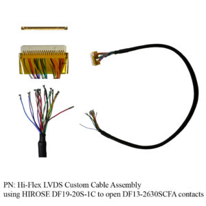 Hi-Flex LVDS Custom Cable Assembly using HIROSE DF19-20S-1C to open DF13-2630SCFA contacts