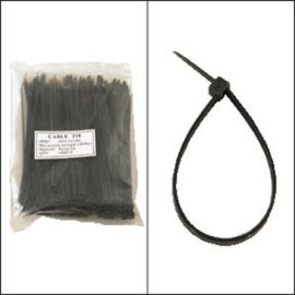 Cable Ties, 6", Nylon, Black, Bag of 100 Pcs