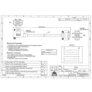 Right Angle DB9 Null Modem Custom Cable Assembly Drawing