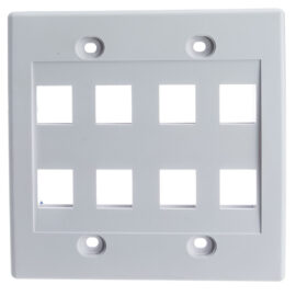 Wall plate, Keystone, 8-hole, Dual Gang, White