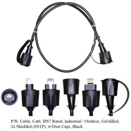 Cable, Cat6, IP67 Rated, Industrial / Outdoor, Gel-filled, 2x Shielded (SSTP), w/Dust Caps, Black, 150'