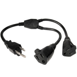Y-Power Cord, NEMA5/15P to (2) NEMA5/15R, UL, 16AWG, Black, 14 Inches