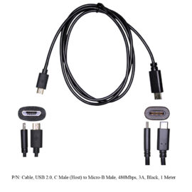 Cable, USB 2.0, Type-C Male (Host) to Micro-B Male, 480Mbps, 3A, Black, 1 Meter
