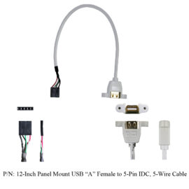 Cable, panel mount USB "A" Female / 5-pin IDC, 5-wire, 12-inch