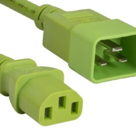 Power Cord, C13-C20, 14AWG, 15A, 250V, Green, 3'