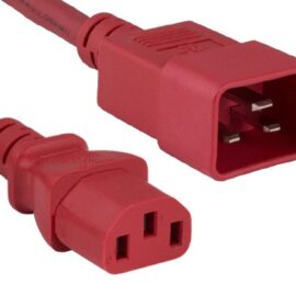 Power Cord, C13-C20, 14AWG, 15A, 250V, Red, 3'