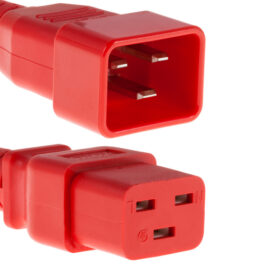Power Cord, C19-C20, 12AWG, 20A, 250V, Red, 6'