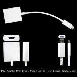 Adapter, USB Type C Male (Host) to HDMI Female, White, 6-inch