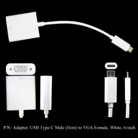 Adapter, USB Type C Male (Host) to VGA Female, White, 6-inch